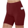 thumbnail image 2 of Hurxie High Waisted Biker Shorts for Women with Pockets - 4.5" No Front Seam Workout Gym Shorts Wine,XL, 2 of 4