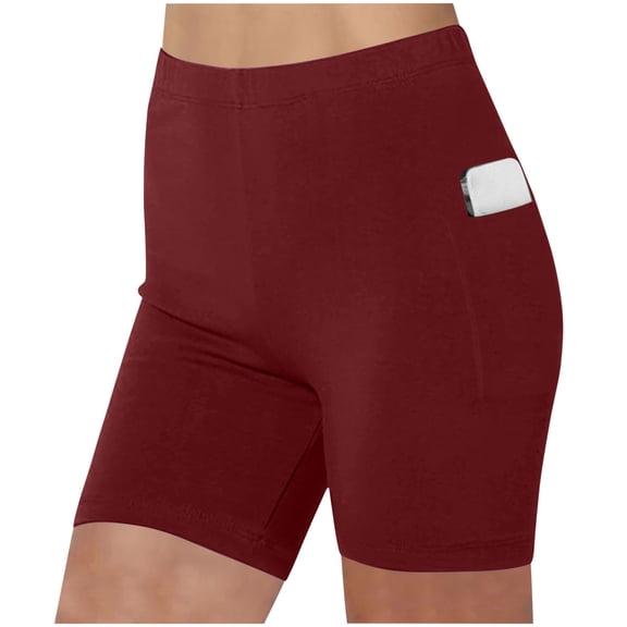 Wovilon Women's High Waist Biker Shorts with Side Phone Pocket and Anti-Chafe Design, Slim Fit Stretch Yoga Shorts for Summer Gym Workout and Casual Everyday Wear