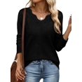 thumbnail image 2 of Women'S Sweaters Casual V-Neck Long Sleeve Sweaters Loose Solid Fall Tops Pullover Sweater Pure Black S, 2 of 7