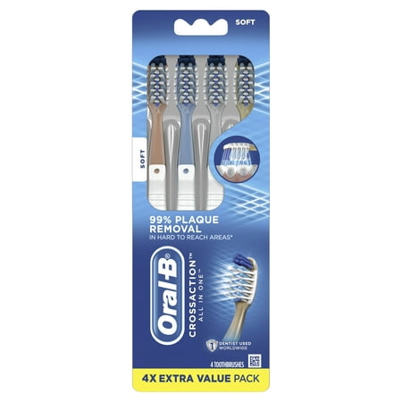 Oral-B CrossAction All In One Manual Toothbrush, Soft, 4 (Best Extra Soft Toothbrush)
