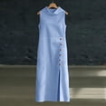 thumbnail image 7 of Women's Solid Linen Sleeveless Long Shift Dress with Side Slit Casual, 7 of 7