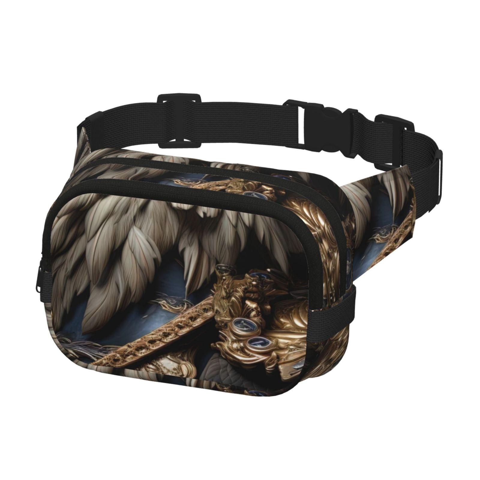 Picia Noble Style Bald Eagle Print Square Double-Layer Waist Bag Mini Adjustable Waist Belt Bag Exercise Running Travel Hiking