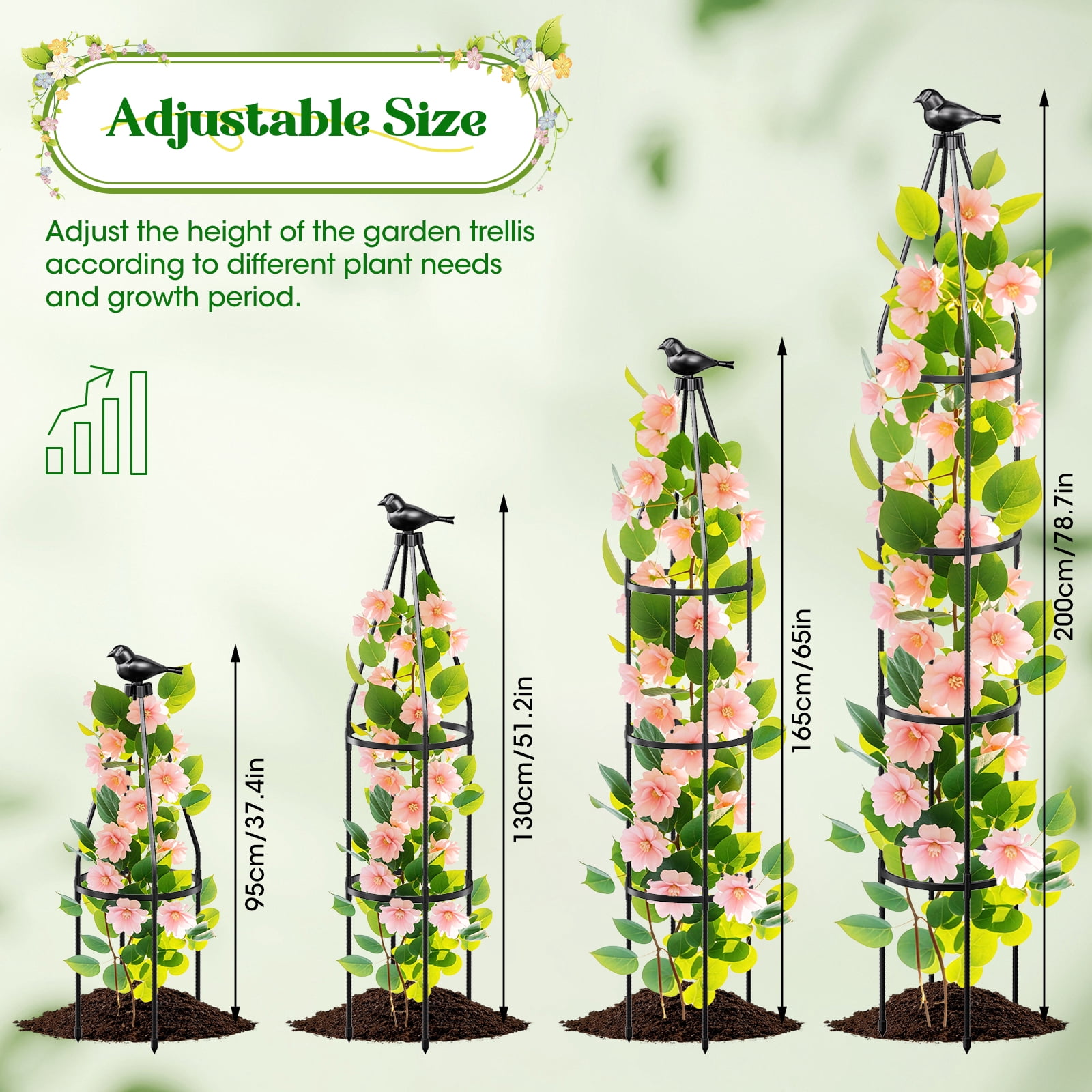 2 Pcs 78.7in Garden Obelisk Trellis for Climbing Plants-Rustproof Metal Pipe with Heavy Duty Plastic Coated, Garden Outdoor Indoor Potted Plant Support for Clematis Vine Jasmine Support（2 Pack）
