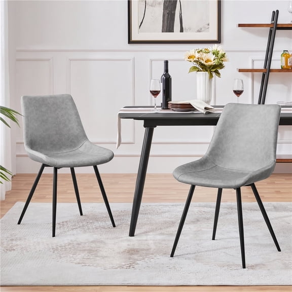 Yaheetech Faux Leather Dining Chairs with Metal Legs, Set of 4, Gray