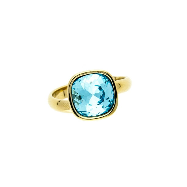 Anillo para Mujer con Cristal Fino Swarovski en forma de Cuadrado– Bañado en Oro 14k– Anillo Elegante y Brillante-Aretes de Mujer de Moda, Joyería para Mujer de Moda– Regalo especial Ortiz Espinosa Temporada