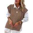 thumbnail image 1 of Asyoly Women's Winter Cable Knit Sweater Vest Crew Neck Sleeveless Knitted Jumper Trendy Pullover Tops, 1 of 6