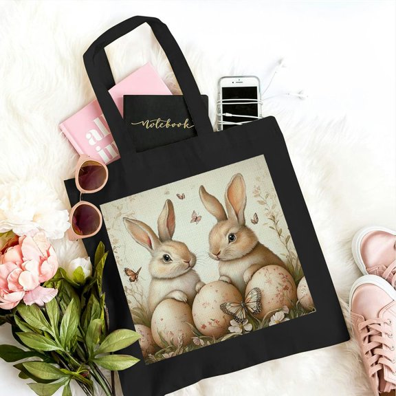 Pratyus Aesthetic Canvas School Shoulder Bag Butterflies Eggs Tote Black