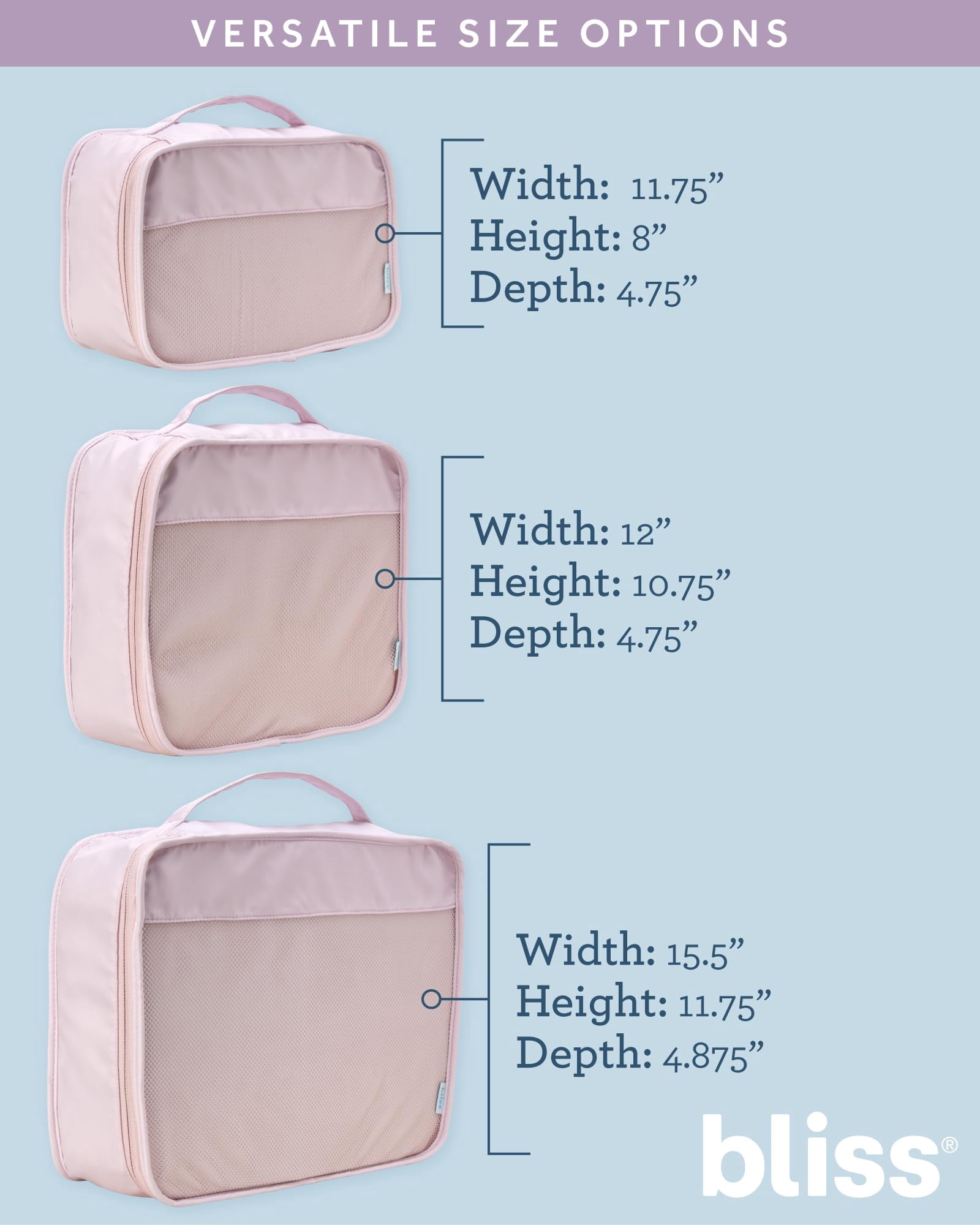 Bliss Packing Cubes for Travel - 3 Piece Compression Packing Cubes Travel Bags Organizer for Luggage