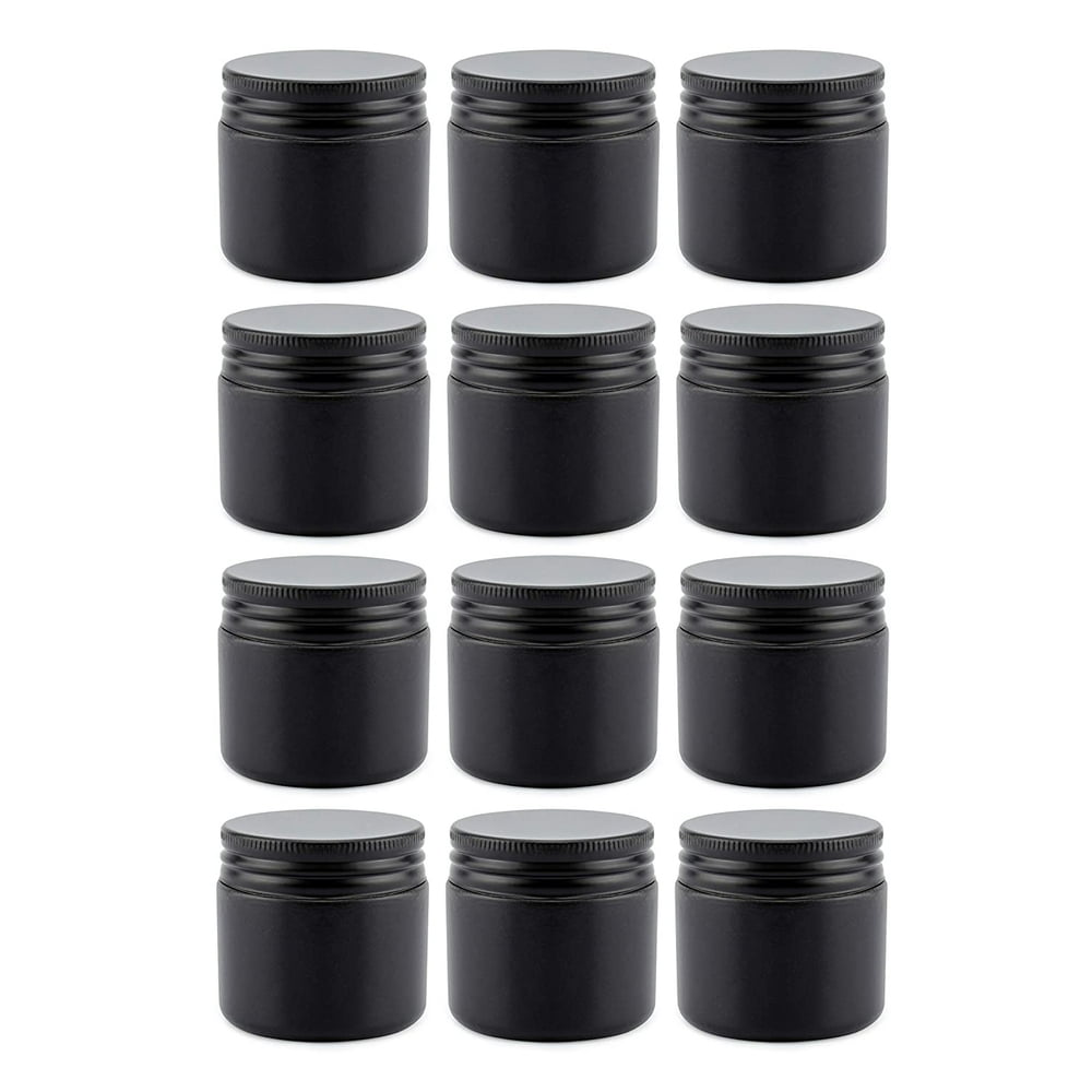 Cornucopia 2Ounce Black Coated Glass Jars (12Pack); Cosmetic Jars
