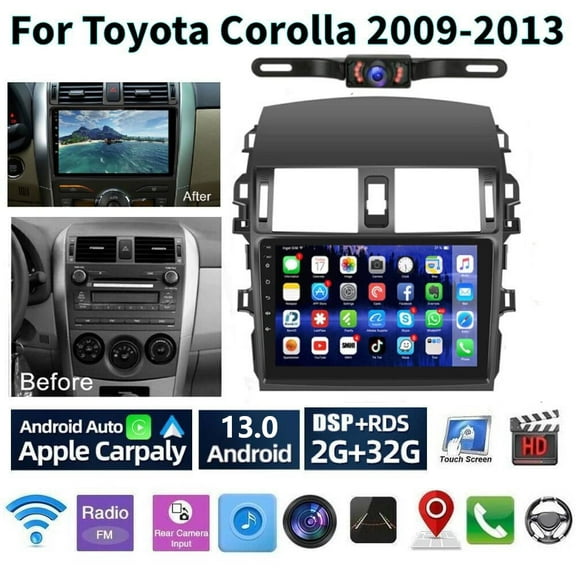 Car Stereo Radio for Toyota Corolla 2009-2013,9 Inch Touchscreen Android 13 Car Player with Wireless Carplay Android Auto Navigation Bluetooth Backup Camera