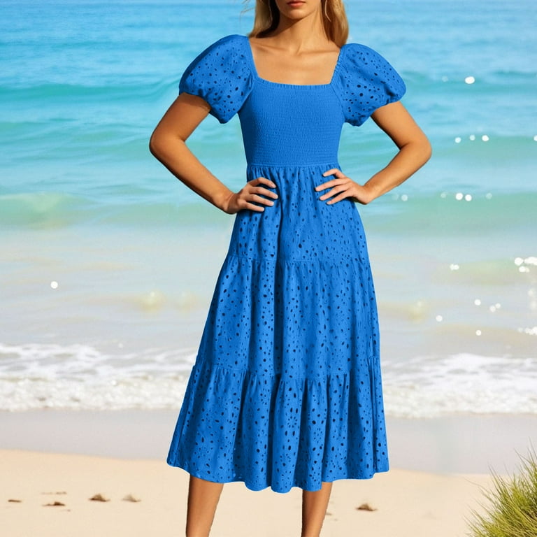 eyelet beach dress White Summer Dress with Bow Straps – 100% Cotton Eyelet Dress White / S/M main image 1