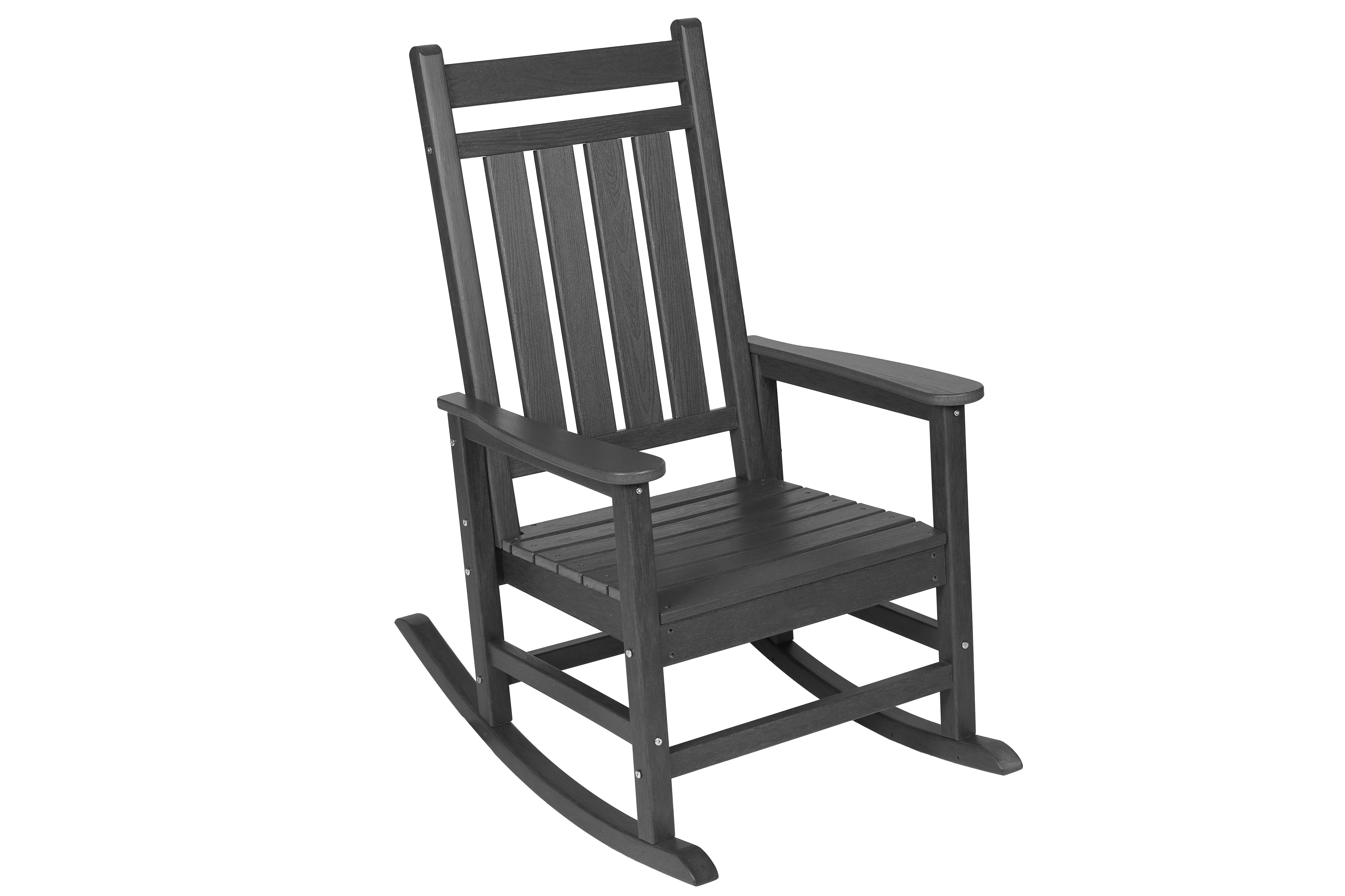 3 Piece Rocking Chair Set, Wood Texture Rocking Furniture with Side Table for Patio Backyard Leisure Area, Grey