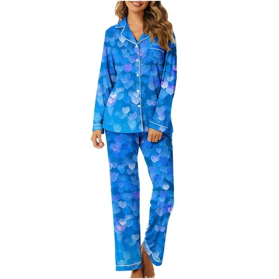 Luxalzxs Plus Size Pajamas for Women Set Long Sleeve Love Heart Print Sleepwear Couples Matching Pajamas Valentines Day Gifts for Him Her