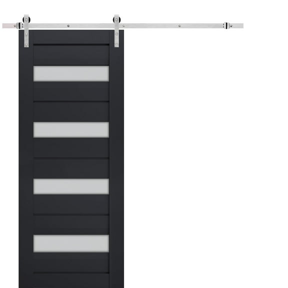Sturdy Barn Door Frosted Glass | Veregio 7455 Antracite | 6.6FT Rail Hangers Heavy Hardware Set | Solid Panel Interior Doors-36" x 96"-Silver Rail