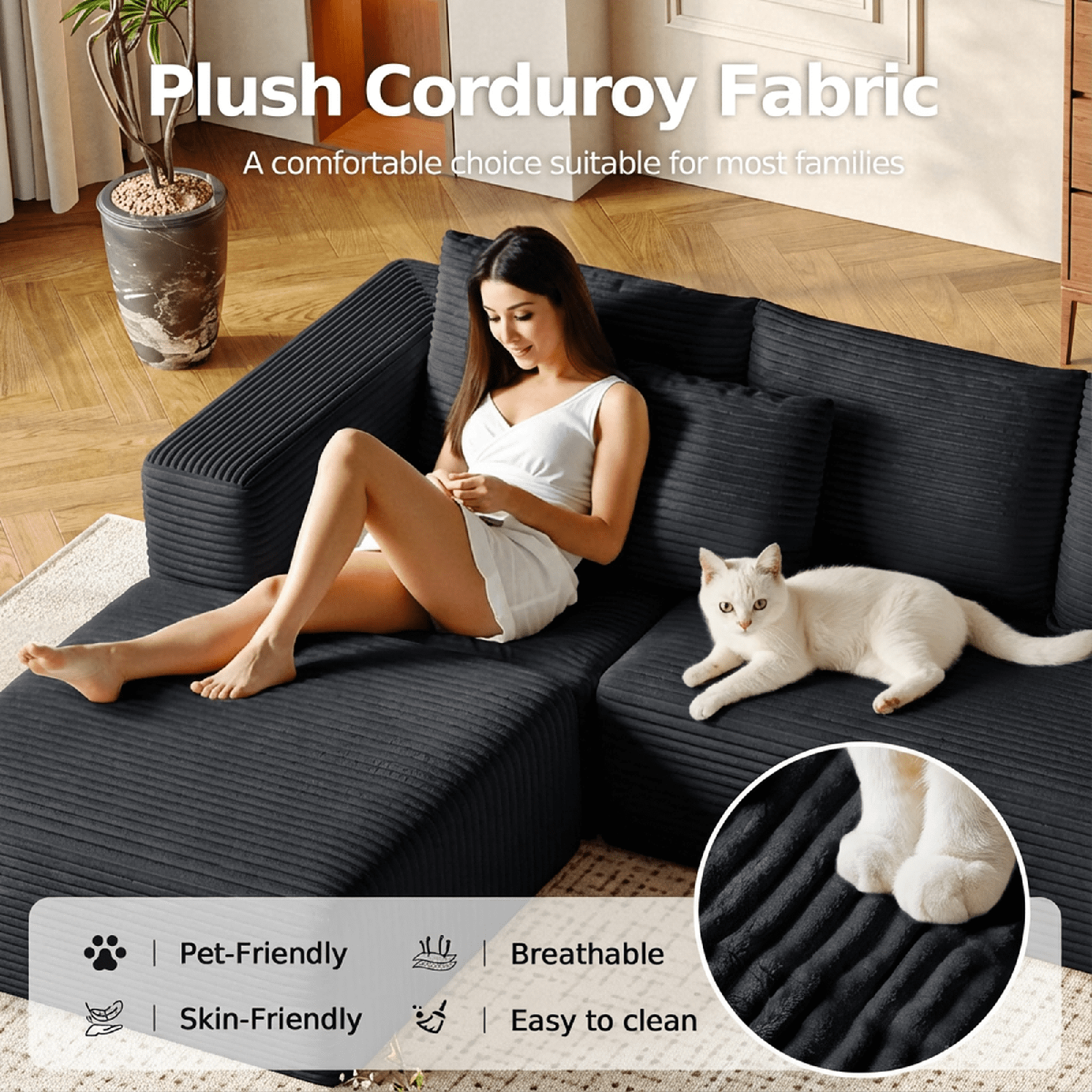 Liaroo 134.7" Sectional Sofa, Boneless Couch, U-Shaped Couches with Chaise No Assembly Required Modular Cloud Sofa for Living Room Apartment Theater Room