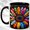 Black, variant on Rainbow Daisy Coffee Mug, Polka Dot Flower Mug, Ceramic 11 oz