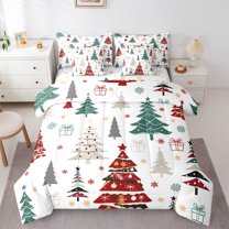 Manfei Xmas Tree Twin Bedding Sets 7-Piece for Female Men Adults,Merry Christmas Bedding Comforter Set Microfiber,Winter Snowflakes Breathable Sheet Sets,Breathable Home Decor,Reversible