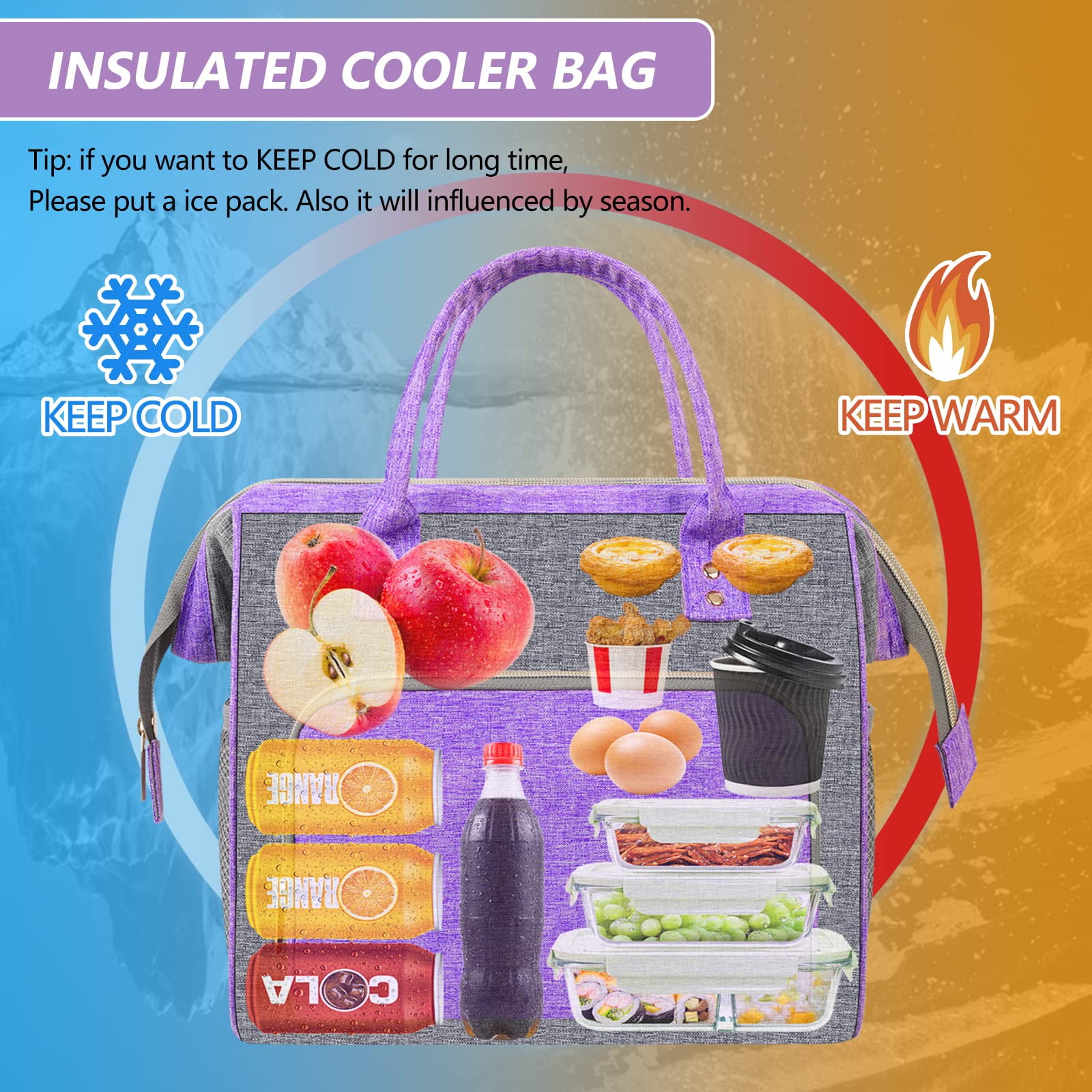 Insulated Lunch Bag for Women, Large 12L Reusable Cooler Lunch Box for Work, Office, Picnic, Leakproof Tote with Shoulder Strap