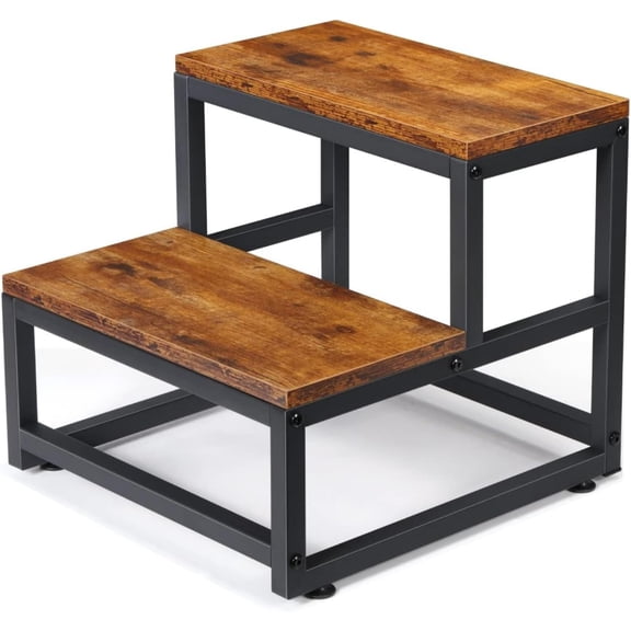 2 Step Stool for Adults Kids, Heavy Duty Sturdy Steel Frame with Wooden Steps, Bedside Foot Stool with 500lbs Load Capacity, Non-Slip Step Stool for High Bed