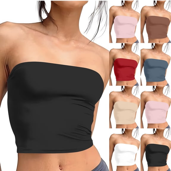 HVOBTTY Women's Summer Fashion Soft Solid Color Sleeveless Strapless Slim Breathable Comfortable Layering Bandeau Classic Sport Strapless Tube Top Brown, L