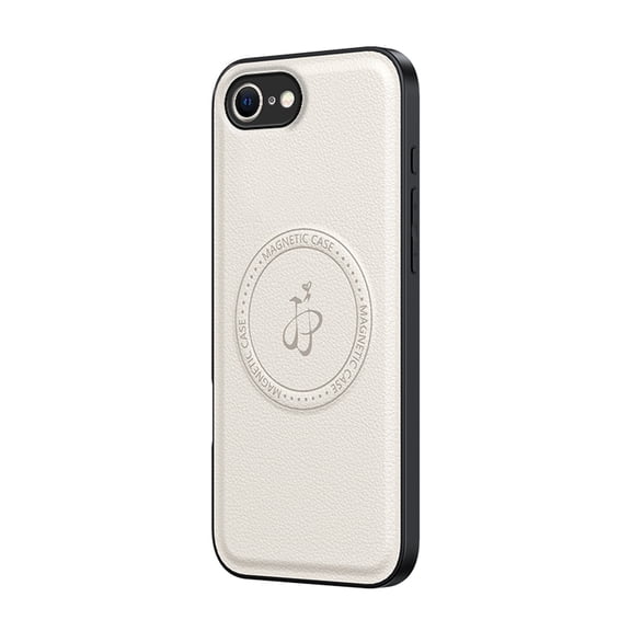 for iPhone 16e Case Magnetic Bracket, Built-in Invisible Kickstand [Compatible with Magsafe] Wireless Charging PU Leather Rugged Protection for iPhone 16e Phone Cases, White