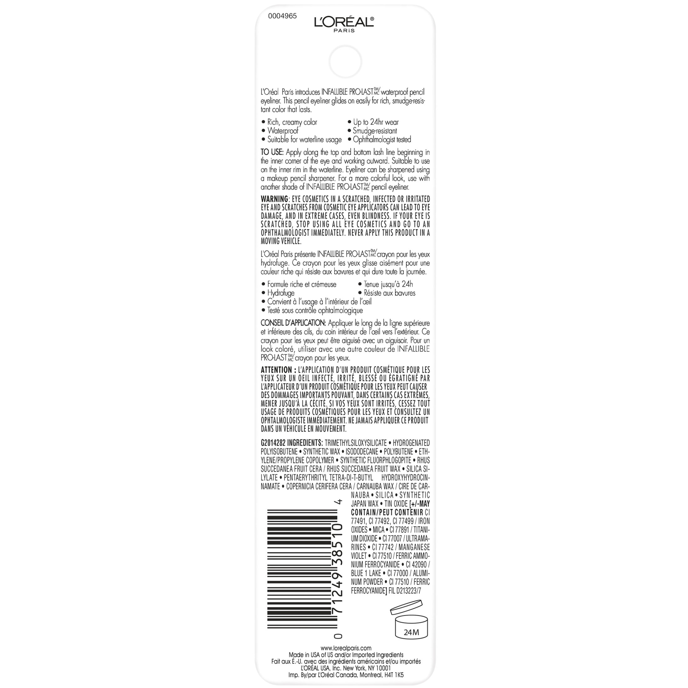 L'Oreal Paris Infallible Pro-Last Waterproof Pencil Eyeliner, Bronze