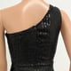 thumbnail image 4 of Vestidos de novia Prolriy para mujer, con un hombro al descubierto, lazo en la cintura, plisado, con lentejuelas, largos, 2024, negros, talla XXL, 4 of 6
