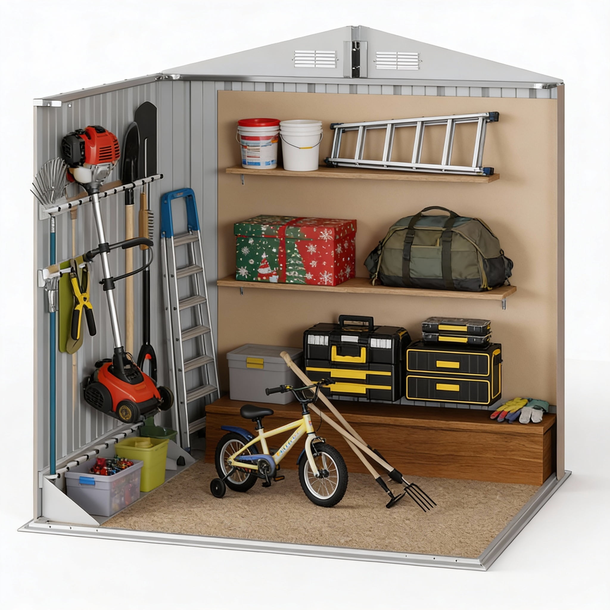 6x4 FT Storage Shed, Tool Shed with Sloping Roof and Lockable Door with Doors, Brown