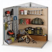 6x4 FT Storage Shed, Tool Shed with Sloping Roof and Lockable Door with Doors, Brown