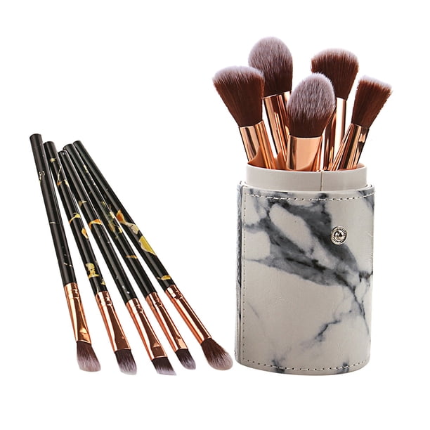 Kit de 10 brochas de maquillaje marmoladas con soporte, brocha portátil para maquillaje, brocha para polvos y rubor (negro, T-10-193)