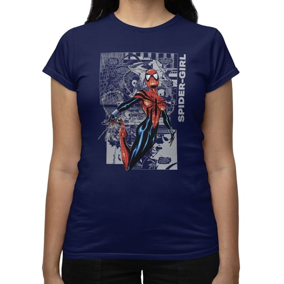 Marvel Spider-Man Women's Masked Heroine Panels T-Shirt (Iris Navy, S-XXL)