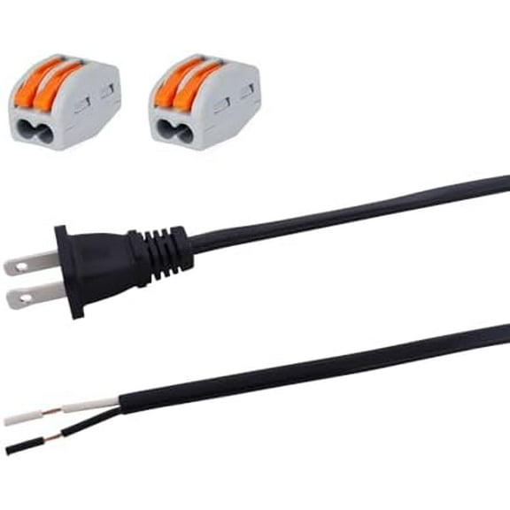 Replacement Power Cord Pigtail 18AWG 2 Prong 6FT Flat Shape 2 Wire Power Supply Cord Open End 110V Polarized Plug Black Cable 18 Gauge Open Wire 2C Repair Electrical Cord 120V AC
