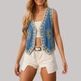 thumbnail image 2 of Womens Embroidered Vest Heavy Craftsmanship Denim Collar Sleeveless Summer Unique Short Top Blue One Size, 2 of 4