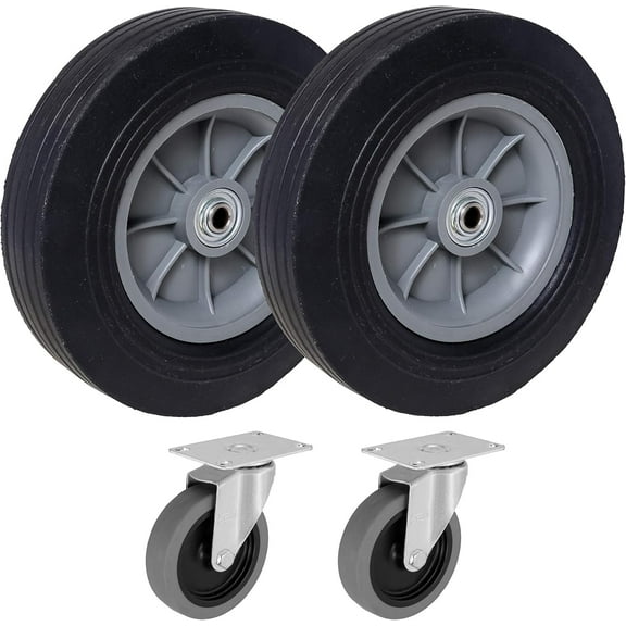 Wheel Set | SES Brand Replacement 10" wheels and 4" Casters | Compatible with Rubbermaid Tilt Truck Models 9T13 and 9T14