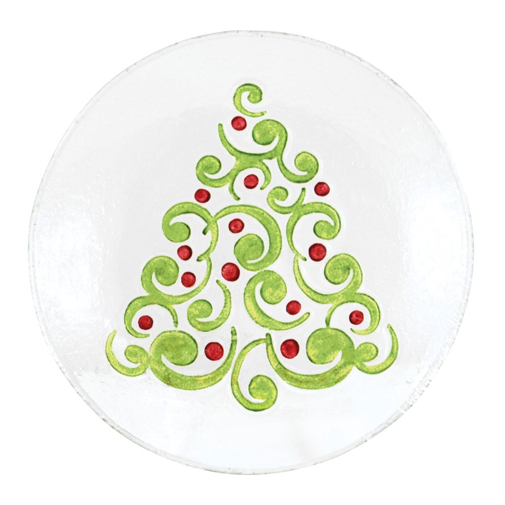Tannenbaum Christmas Tree Embossed Holiday 8 Inch Glass Plate Serving