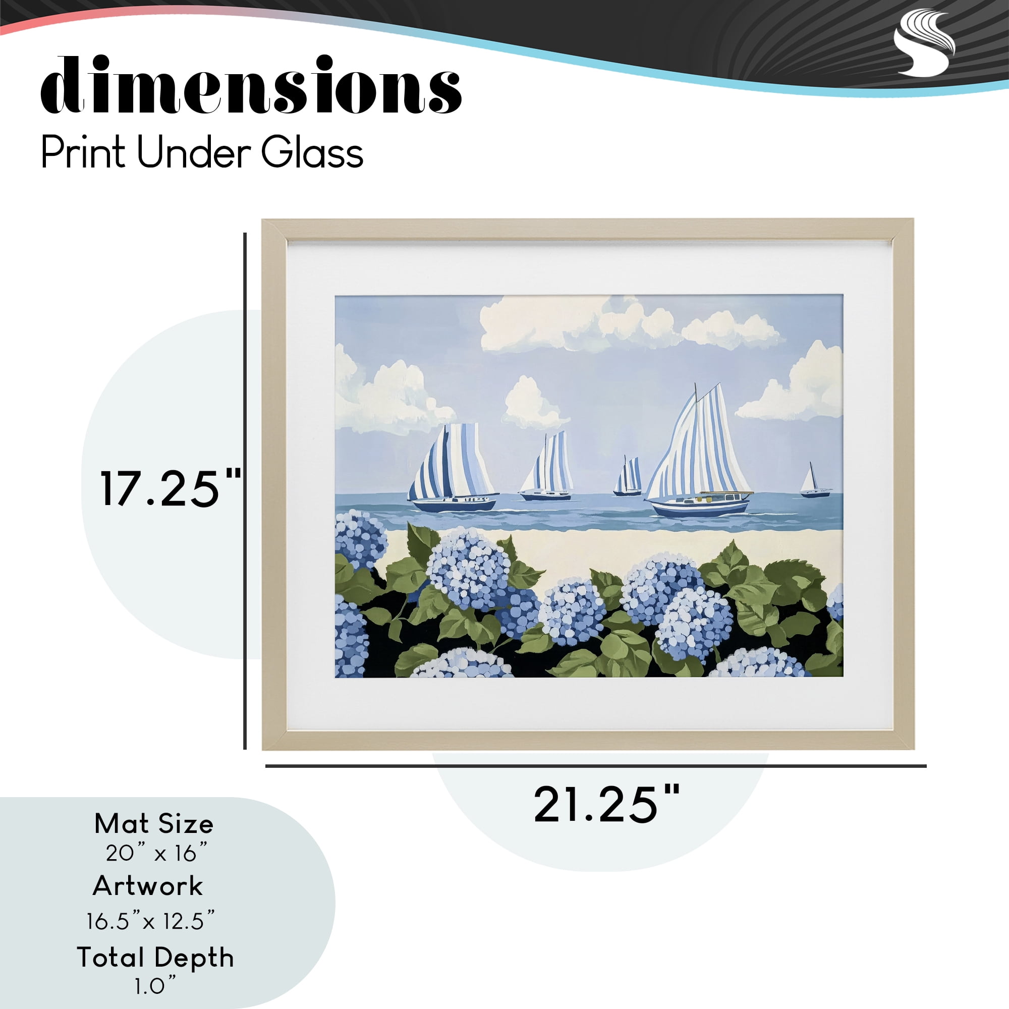 Stupell Industries Striped Sails & Seaside Hydrangeas Birch Framed Print Under Glass, design by Sisi and Seb