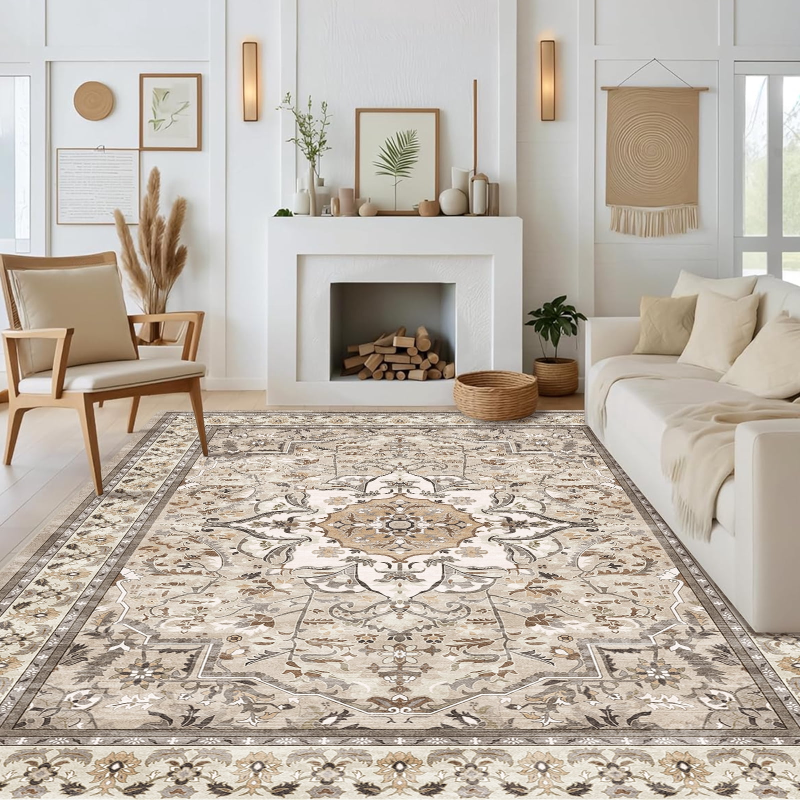 Pentantan 6'x9' Area Rugs for Living Room, Boho Vintage Soft Washable Rug with Non Slip Backing for Bedroom, Brown