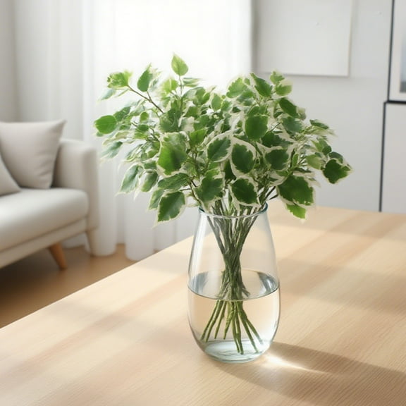 DAMAI 12 Pcs Ficus Leaves Artificial Branches, Plastic Green Fig Branches,Faux Greenery Plant Spray for Wedding Arch DIY Wreath Home Décor