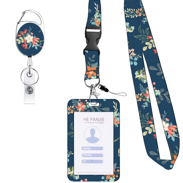 LCXmlly ID Card Holder Telescopic ID Sling Retractable Reel with Lanyard Flower Printed Easy to pull Buckle Slide Open ID Card Holder Clip School