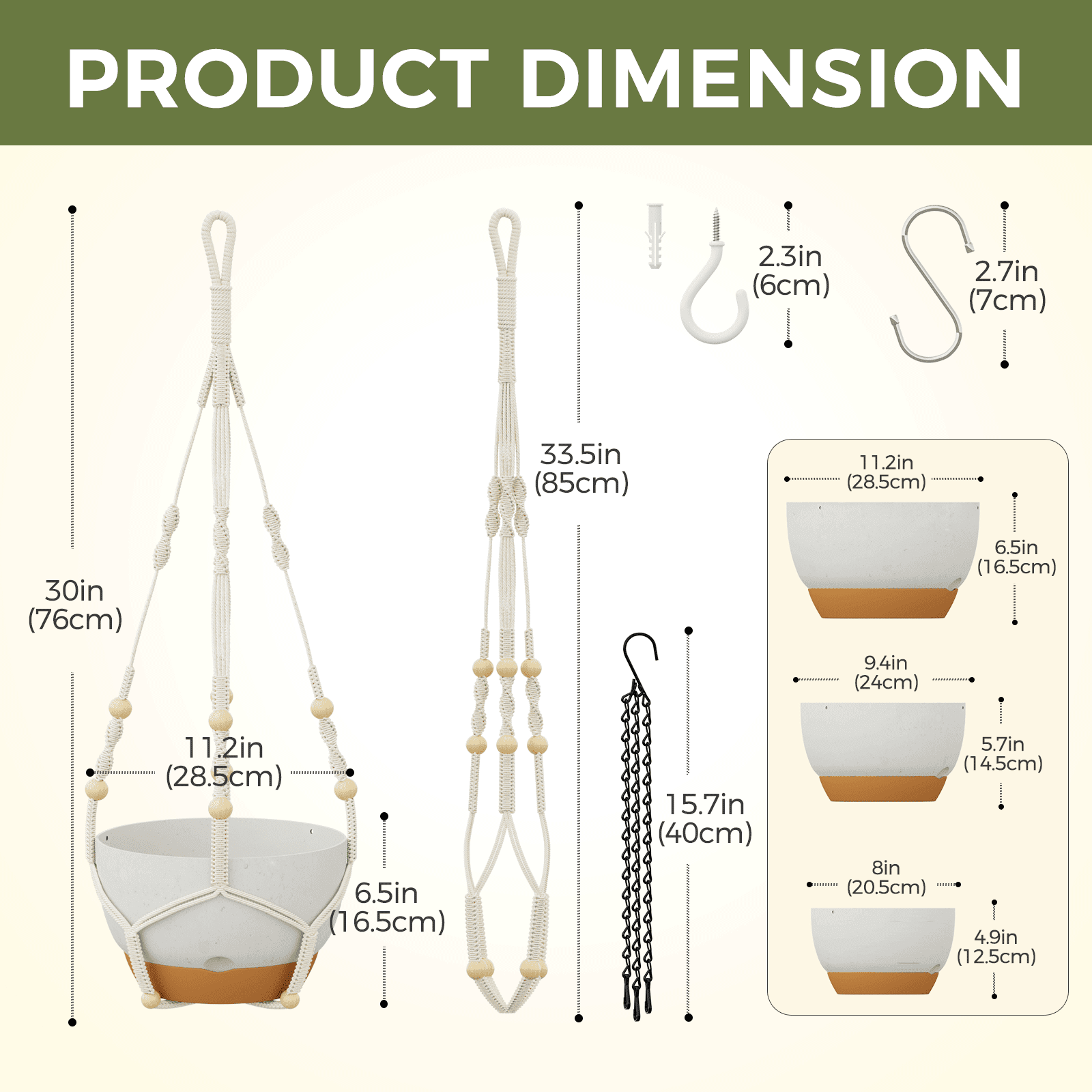 Gentingbro 3 Pcs White Hanging Planters Set, Decorative Pots for Succulents, Green Plants & Flowers Indoor Outdoor, Space-Saving Hanging Plant Pots for Vertical Gardening