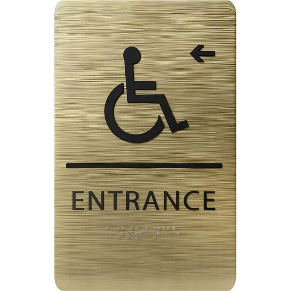 ADA CENTRAL SIGNS - 6"X9" Entrance Left Sign with Arrow - ADA Compliant Tactile Graphics Grade 2 Braille Text Wall Signs – Wheelchair Accessible Entry Sign for School, Office, Business, and Apartment