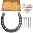 thumbnail image 1 of Black Horseshoe Gift Set For Wedding And Housewarming, Includes Horseshoe 4 Nails German Wood And Raffia Box For Good Luck, 1 of 5