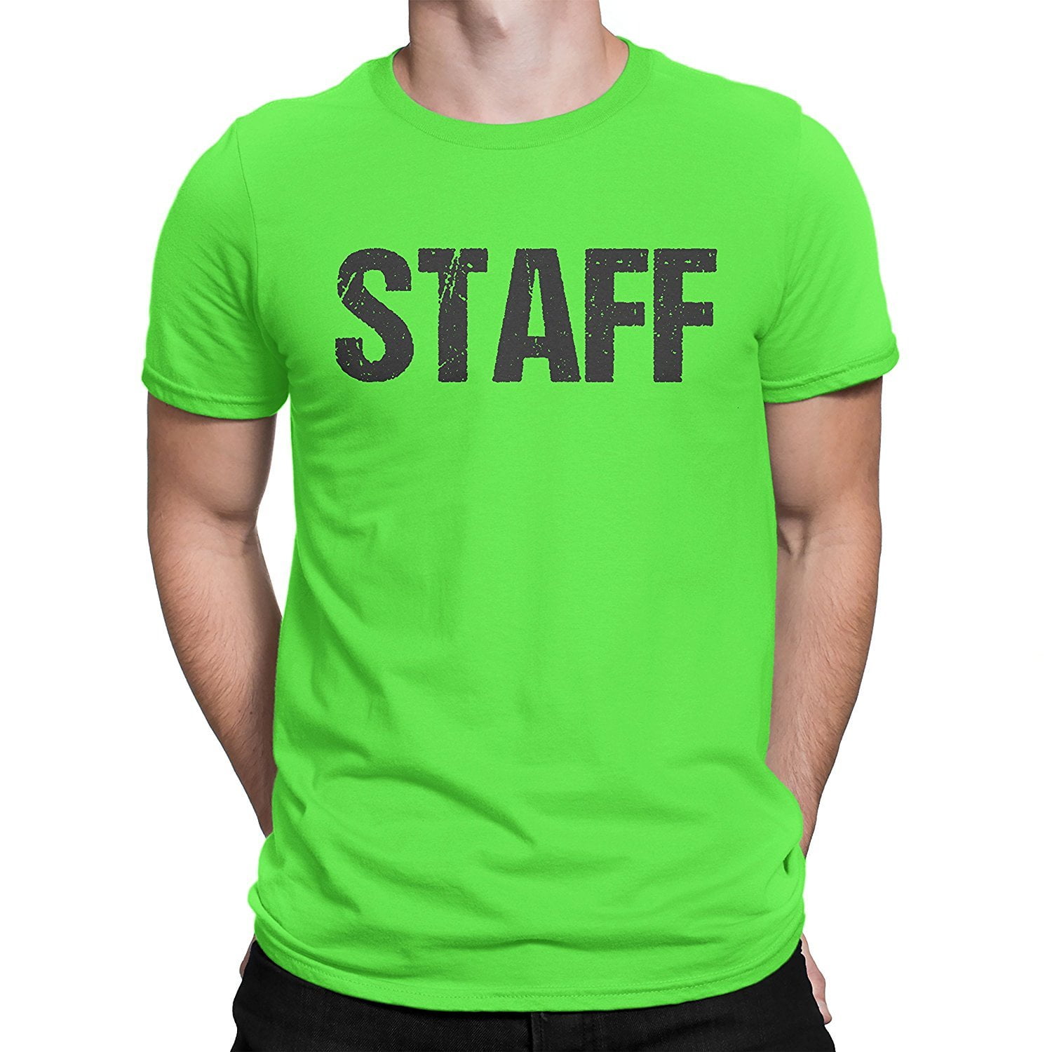 NYC FACTORY Ladies Neon Safety Pink Staff T-Shirt Front & Back Print Event Shirt Tee 