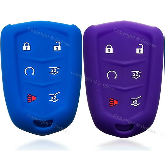 Dobrev 6 Button Silicone Cover Smart Case Fob Entry Skin Protector for Cadillac Escalade 2015 2016 2017 2018 2019 2020 Cadillac Escalade Key purple and blue