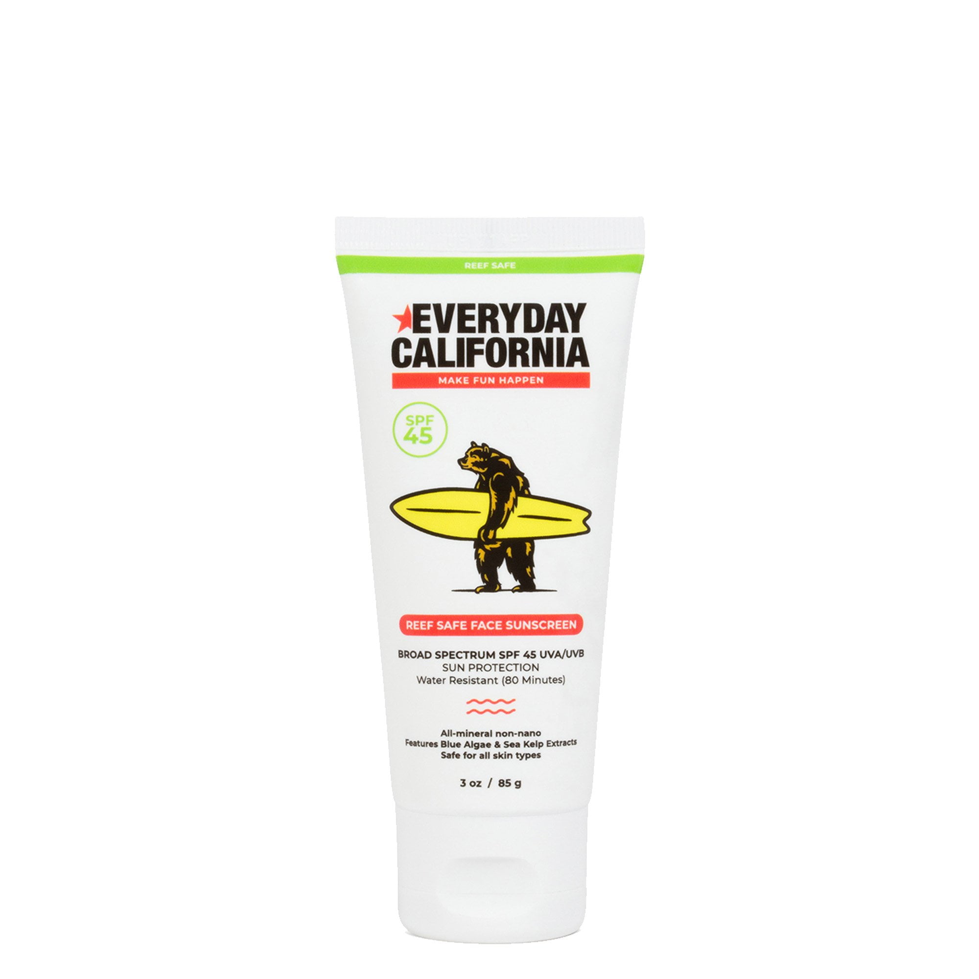 SPF 45 Reef Safe Mineral Face Sunscreen - Water Resistant Zinc Sun Block Free of Oxybenzone, Octocrylene & Octinoxate - Coral Reef Friendly UVA/UVB Broad Spectrum Sun Lotion & Protector for Face (3oz)
