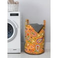 thumbnail image 3 of Ethnic Laundry Bag, Bohemian Ornamental Paisley Design with Floral Tiny Motifs Built-in Droplet Shapes, Basket with Handles Drawstring Closure for Laundromats, 13" x 19", Multicolor, by Ambesonne, 3 of 4