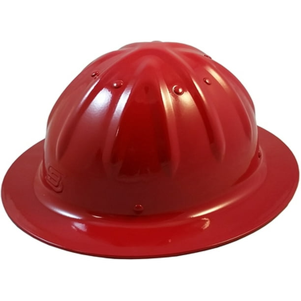 Skull Bucket Metal Hard Hats Full Brim with Ratchet Suspensions Red