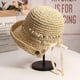 thumbnail image 4 of Sombrero de paja con banda de encaje para mujer, circunferencia de 56-58 cm, protector solar, plegable, para playa, 4 of 5