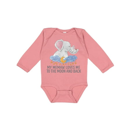 

Inktastic My Memaw Loves Me to the Moon and Back Elephants in Clouds Gift Baby Boy or Baby Girl Long Sleeve Bodysuit