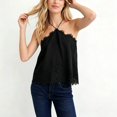 thumbnail image 6 of BODOAO Women’s Lace Trim Camisole Top, Sleeveless Spaghetti Strap Cami with Scalloped Eyelash Lace and Flowy Loose Fit, Dressy Casual Going Out Tank for Date Night and Parties Black S, 6 of 6